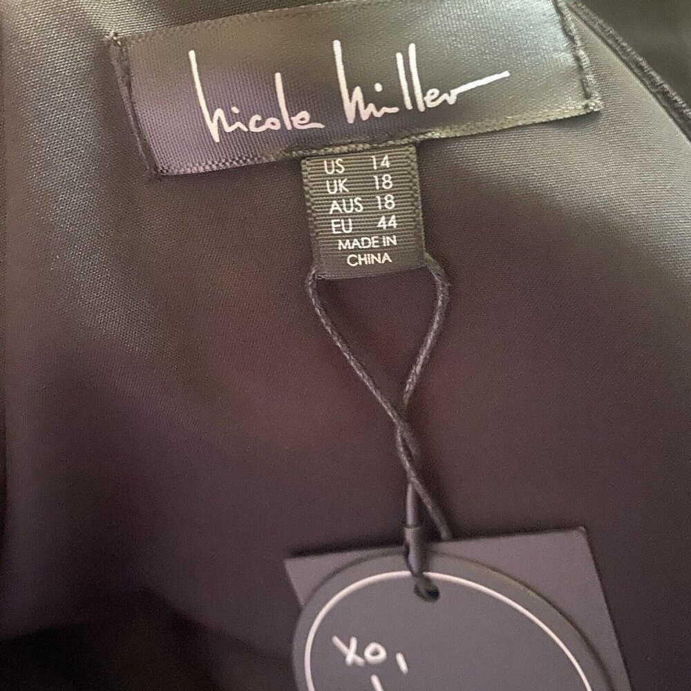 NICOLE MILLER Women’s One Shoulder Side Cut Out Jumpsuit Size 14 Black Zip New - Picture 5 of 16